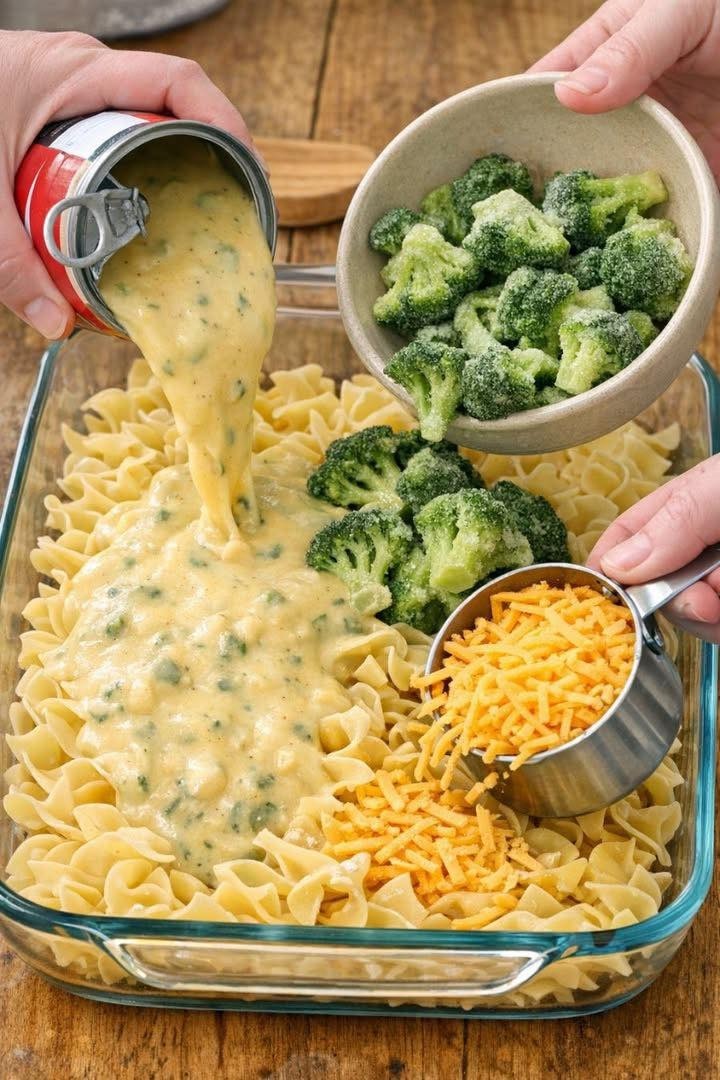 Ugnsbakad cheddar- och broccolinudelgryta
